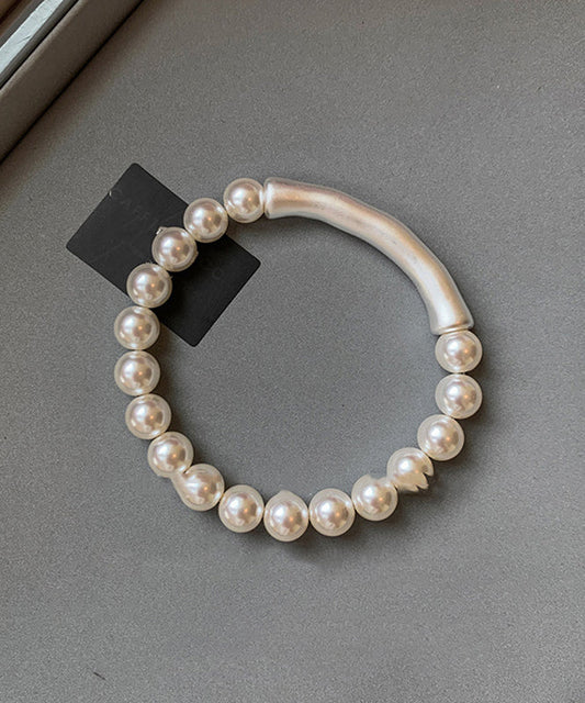 Elegant White Alloy Pearl Bamboo Joint Bangle