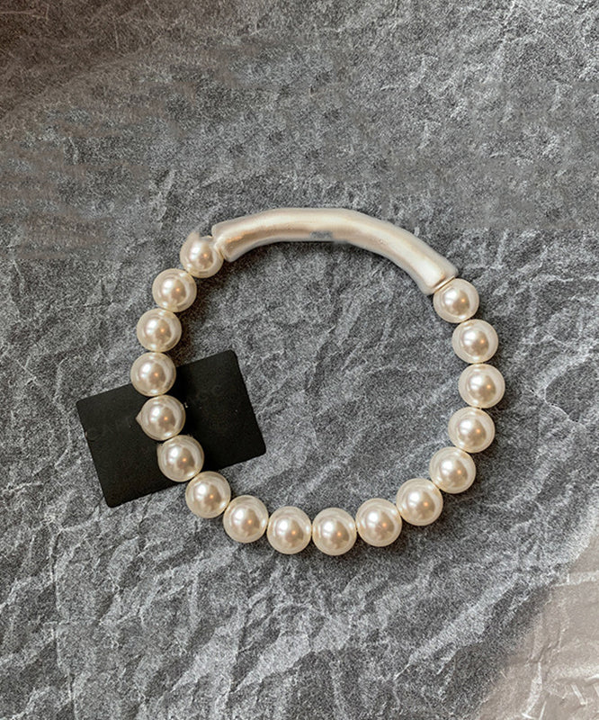 Elegant White Alloy Pearl Bamboo Joint Bangle