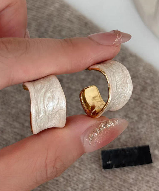 Elegant White Copper Overgild Enamel Hoop Earrings