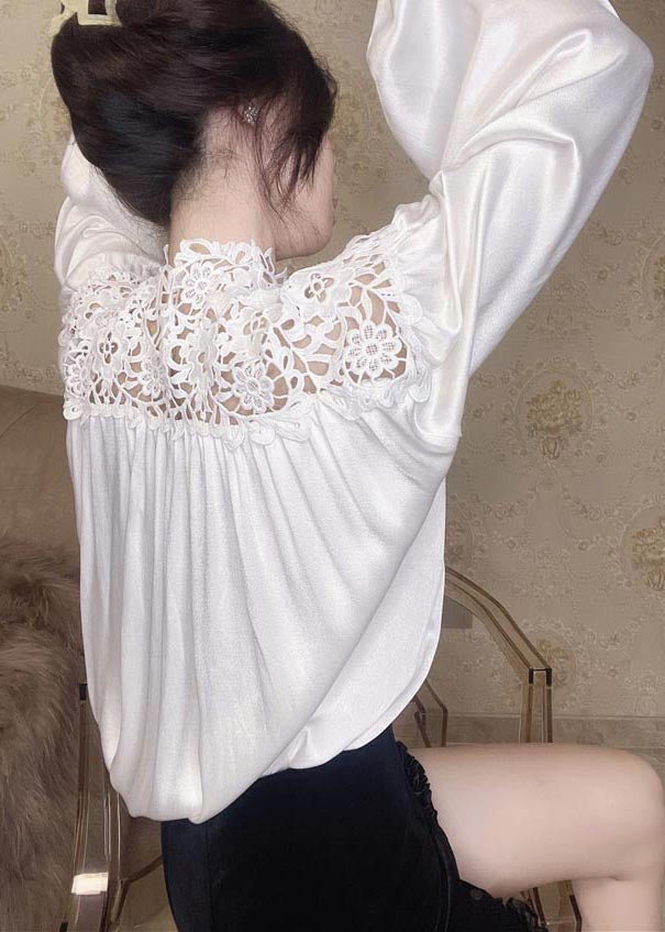 Elegant White Oversized Patchwork Lace Blouse Tops Summer