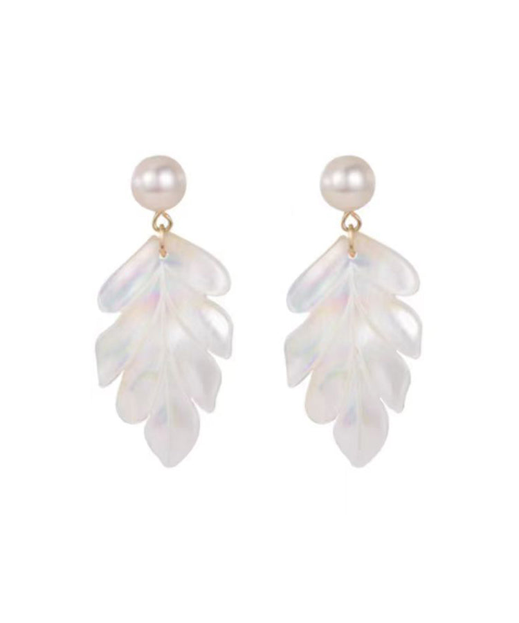 Elegant White Sterling Silver Alloy Pearl Shell Drop Earrings