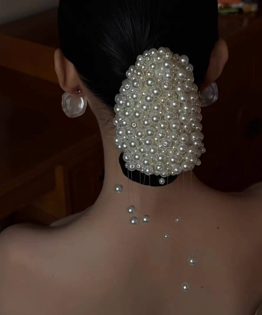 Elegant White Weave Fishing Line Beading Pearl Tassel Hairpin