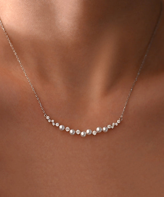 Elegant Zircon Pearl Adjustable Silver Choker