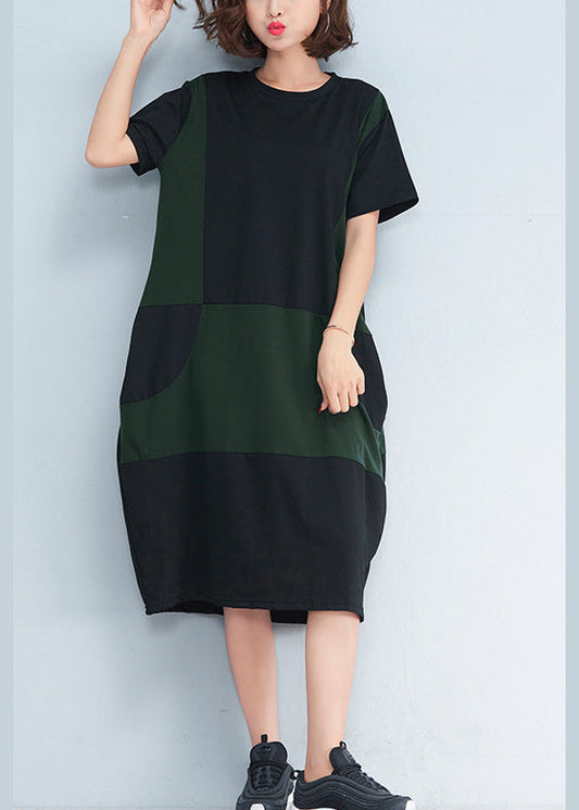 Elegantes schwarzes Baumwollkleid Indische Stoffe Patchwork Sommerkleider