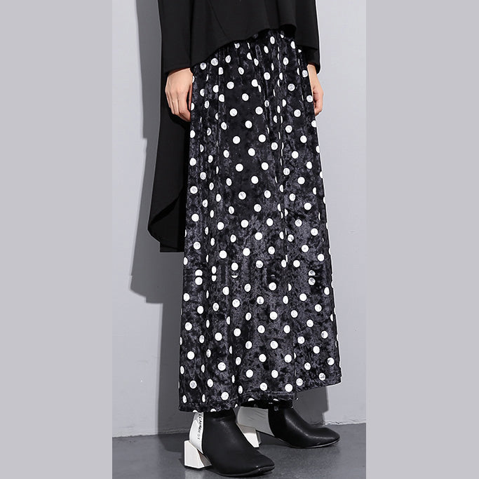 Elegante schwarz gepunktete Plus Size Kleidung elastische Taille Reisen Frauen weite Beinhose Baumwollhose