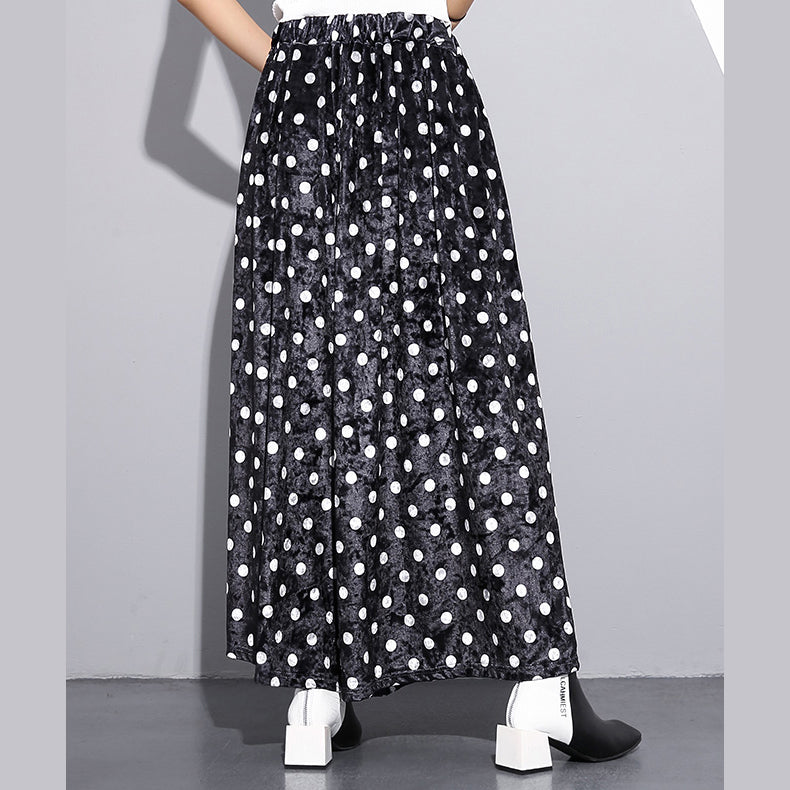 Elegante schwarz gepunktete Plus Size Kleidung elastische Taille Reisen Frauen weite Beinhose Baumwollhose