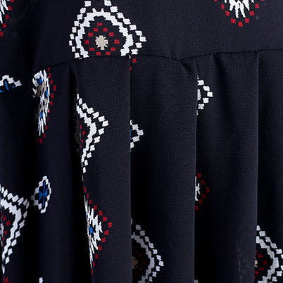 Elegante schwarze Drucke Midi-Länge Baumwollkleid lässige Reisekleidung Neue hohe Taille Cinched Batwing Ärmel Baumwollkleidung Kleid