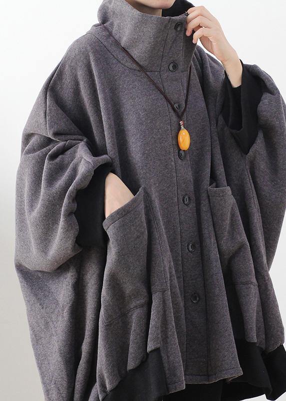 Elegant gray Fashion tunic pattern Outfits high neck zippered fall coat - SooLinen