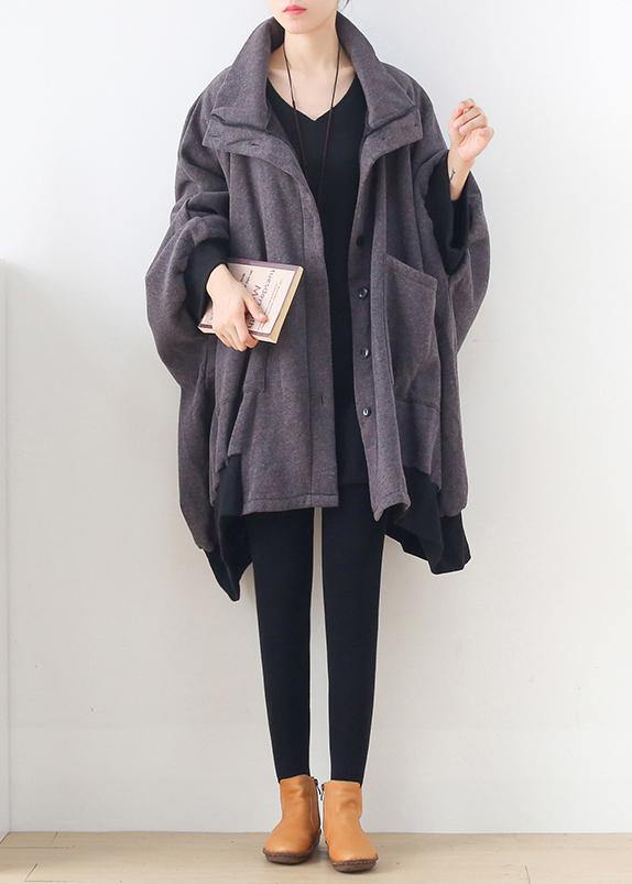 Elegant gray Fashion tunic pattern Outfits high neck zippered fall coat - SooLinen