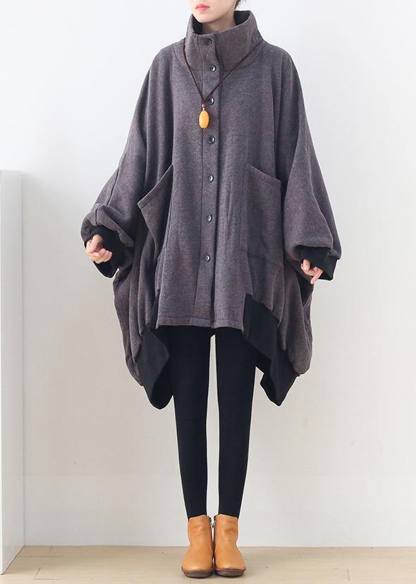 Elegant gray Fashion tunic pattern Outfits high neck zippered fall coat - SooLinen