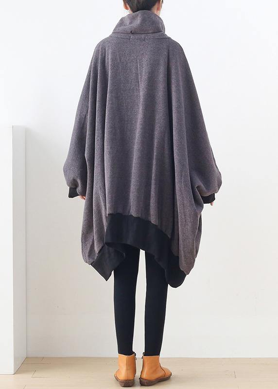Elegant gray Fashion tunic pattern Outfits high neck zippered fall coat - SooLinen