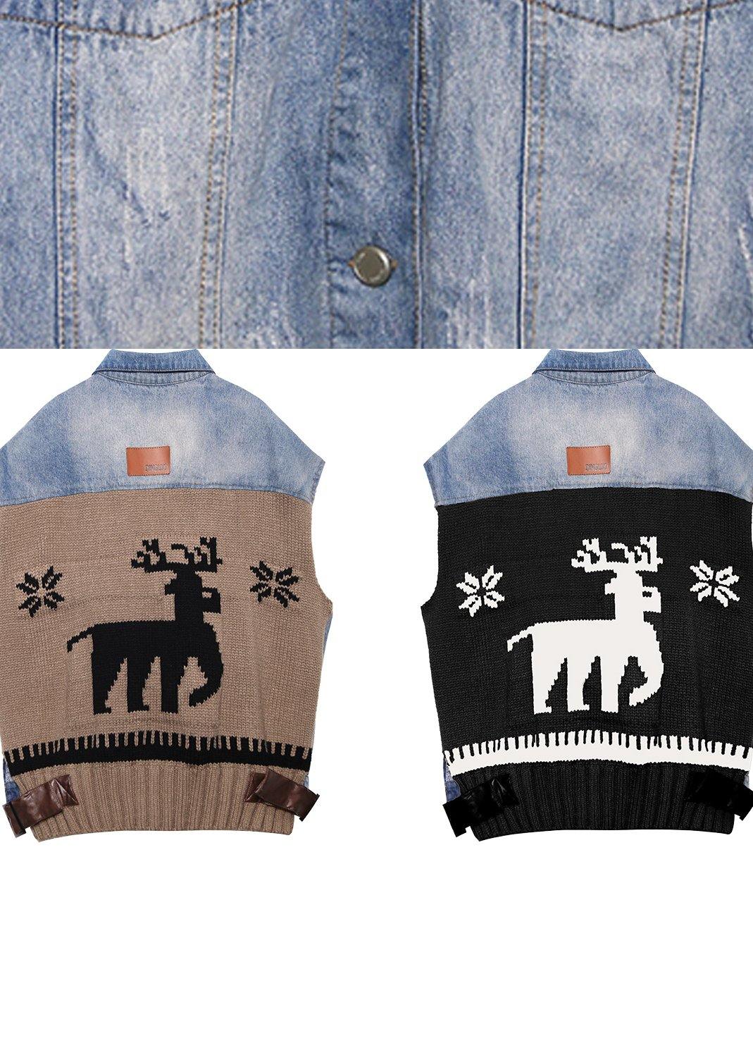 Elegant lapel patchwork spring tops women blouses black Fawn Midi tops - SooLinen