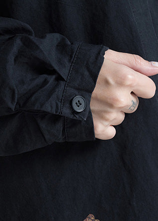 Elegante Revers Print Baumwolle Tunika Muster Plus Size Design schwarz Knie Shirts Frühling