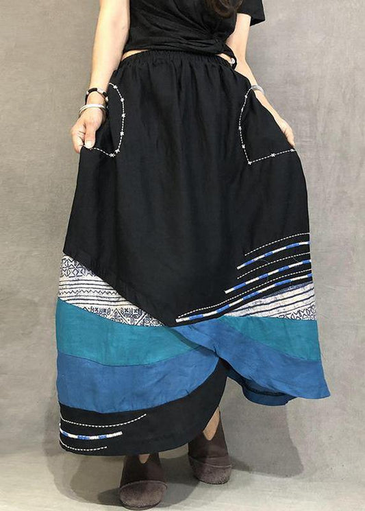 Elegant linen skirrts Vintage Summer Thin Breathable Color Matching Loose Irregular Skirt - SooLinen