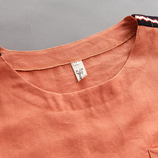 Elegantes T-Shirt aus natürlichem Baumwollleinen in Übergröße, High-Low-Saum, kurzärmelige Sommerbluse in Orange