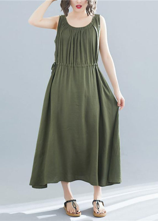 Elegant o neck sleeveless cotton Tunics Wardrobes army green Dress summer - SooLinen