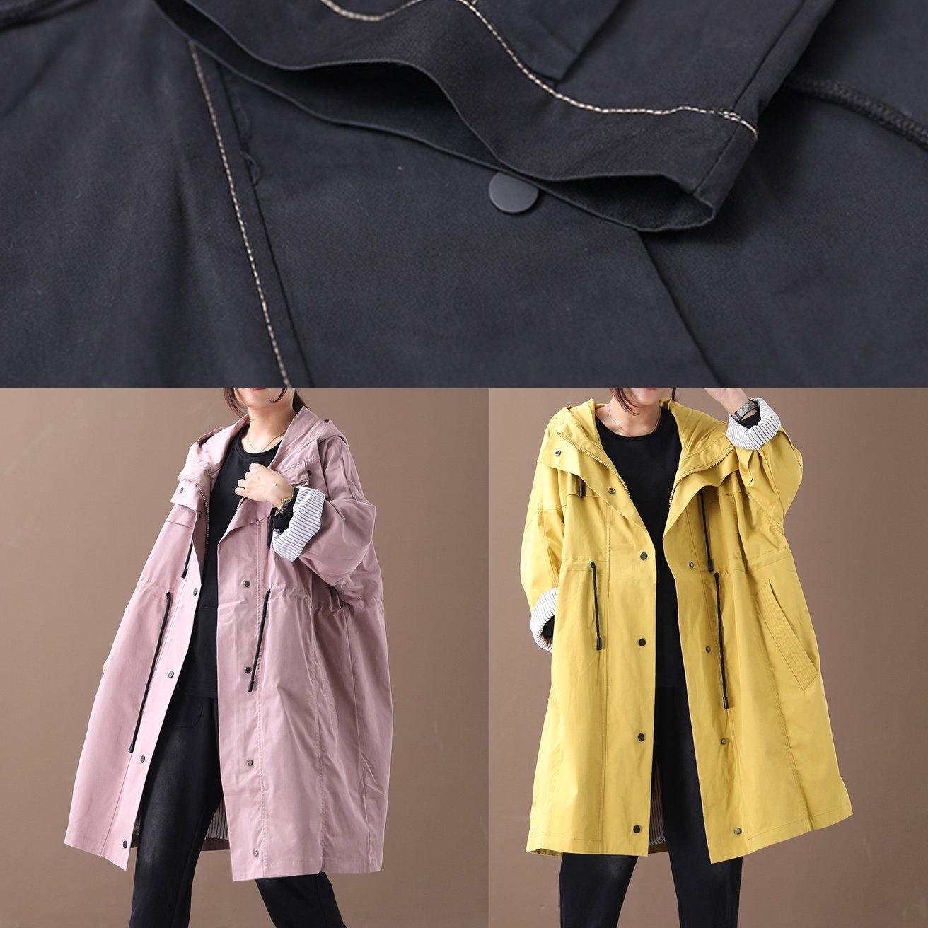 Elegant pink Fashion clothes hooded drawstring pockets outwear - SooLinen