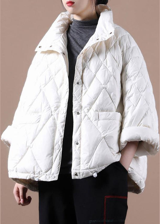 Elegant plus size winter jacket coats white stand collar Button Down duck down coat - SooLinen