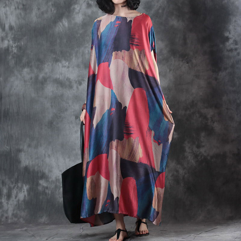 Elegantes Maxikleid mit Rundhalsausschnitt und kurzen Ärmeln, Sommerkleid, Baggy-Kleid, Brautjungfernkleid