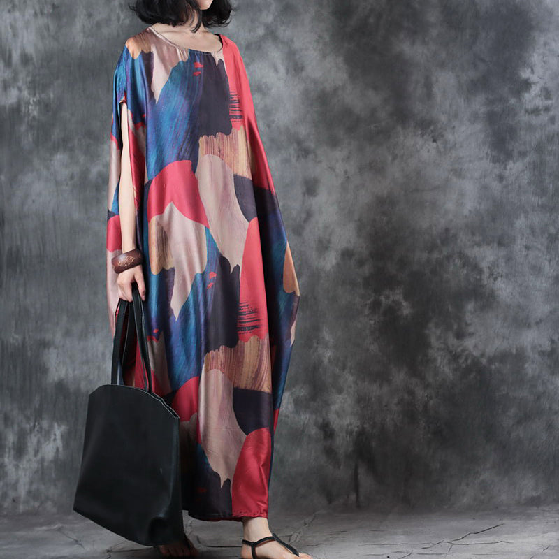 Elegantes Maxikleid mit Rundhalsausschnitt und kurzen Ärmeln, Sommerkleid, Baggy-Kleid, Brautjungfernkleid