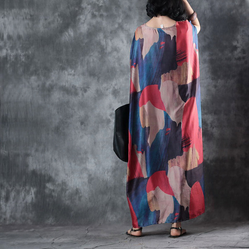 Elegantes Maxikleid mit Rundhalsausschnitt und kurzen Ärmeln, Sommerkleid, Baggy-Kleid, Brautjungfernkleid