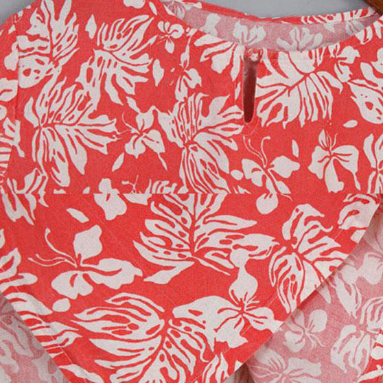 Elegante Tops aus reiner Baumwollmischung in Übergröße, bedruckte ethnische Baumwollmischung, geteilte orange-rote Tops