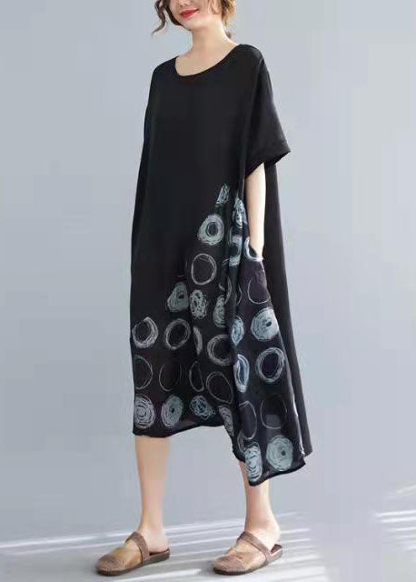 Elegante Schwarze Baumwolltuniken Patchwork Tunika Sommerkleider