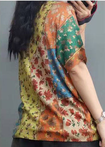 Elegantes Kurzarm-Oberteil aus Baumwolle mit Rundhalsausschnitt und Print