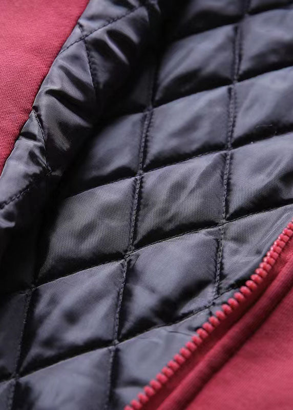 Elegante lässige Winterjacke Patchwork Mäntel rot kurzer Kapuzenmantel