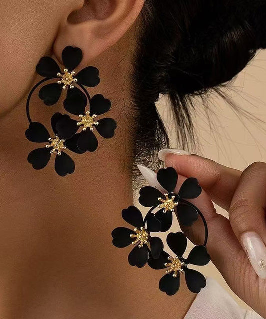 European And American Fashion Pink Flower Metal Earrings