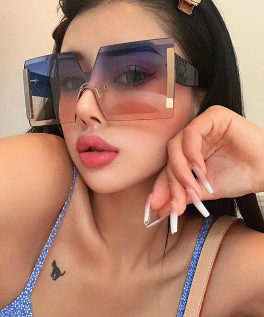European And American Yellow Gradient Sunglasses Frameless One-Piece Design
