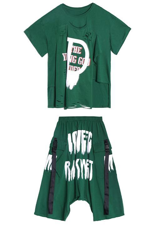 European goods summer female plus size stylish personality black t-shirt + two-piece pants - SooLinen