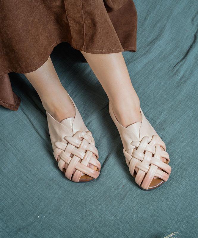 Fashion Water Sandals White Cowhide Leather Walking Sandals - SooLinen