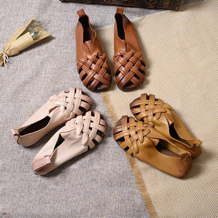 Fashion Water Sandals White Cowhide Leather Walking Sandals - SooLinen
