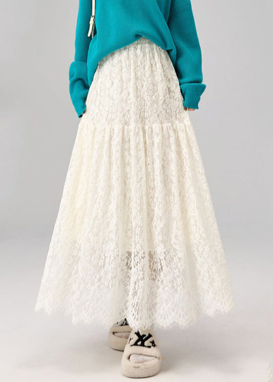 Modische aprikosenfarbene, hochtaillierte A-Linien-Röcke aus einfarbiger Spitze