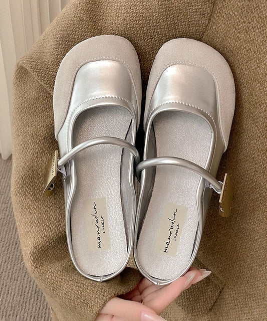 Fashion Beige Buckle Strap Splicing Slide Sandals