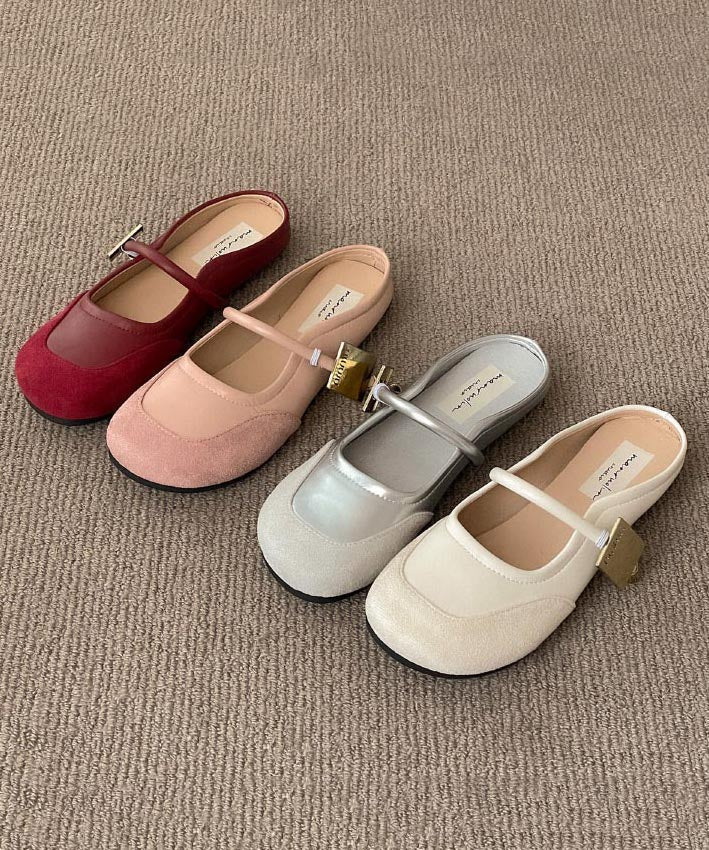 Fashion Beige Buckle Strap Splicing Slide Sandals