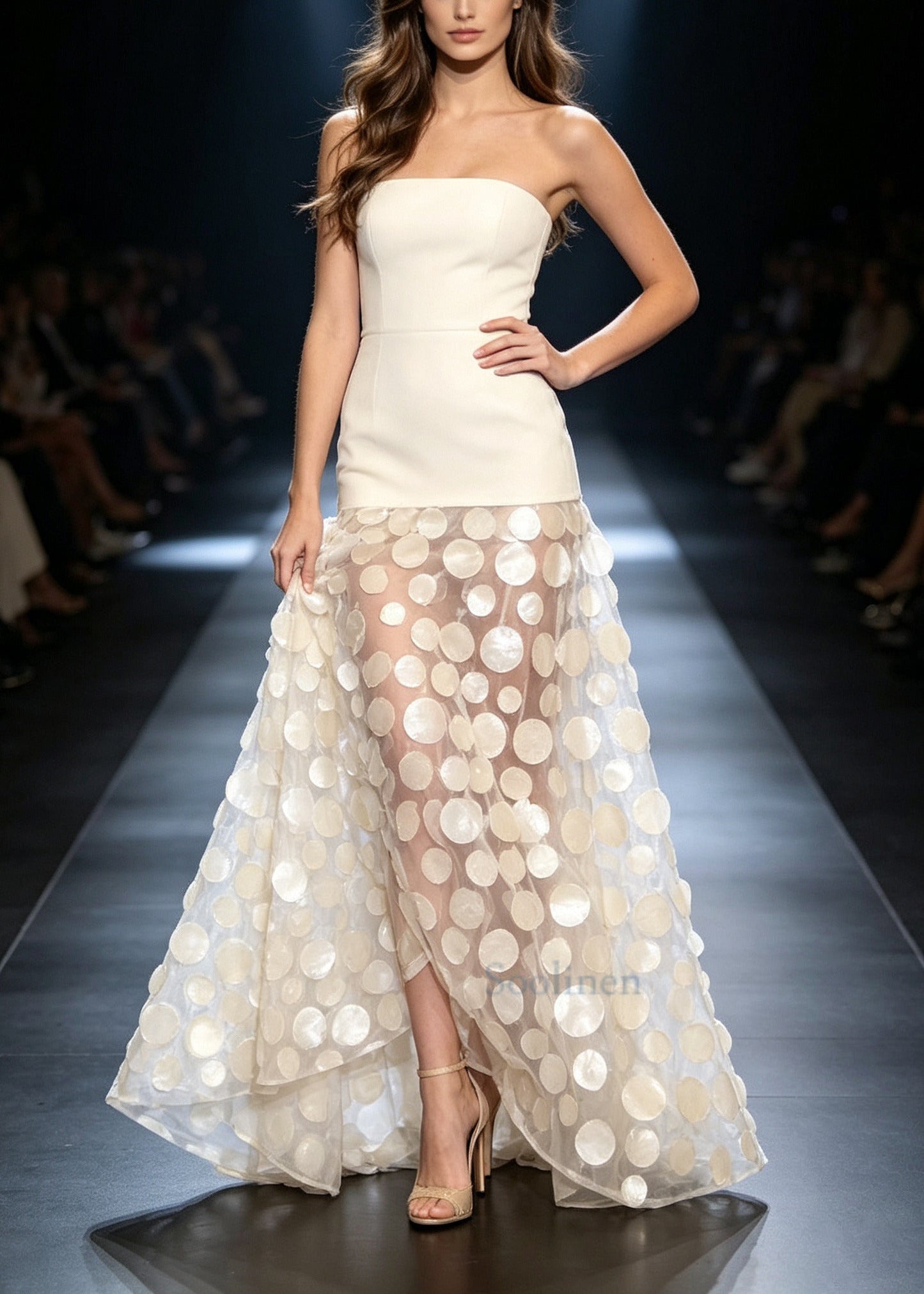Fashion Beige Sequins Patchwork Tulle Vestidos Dress Summer