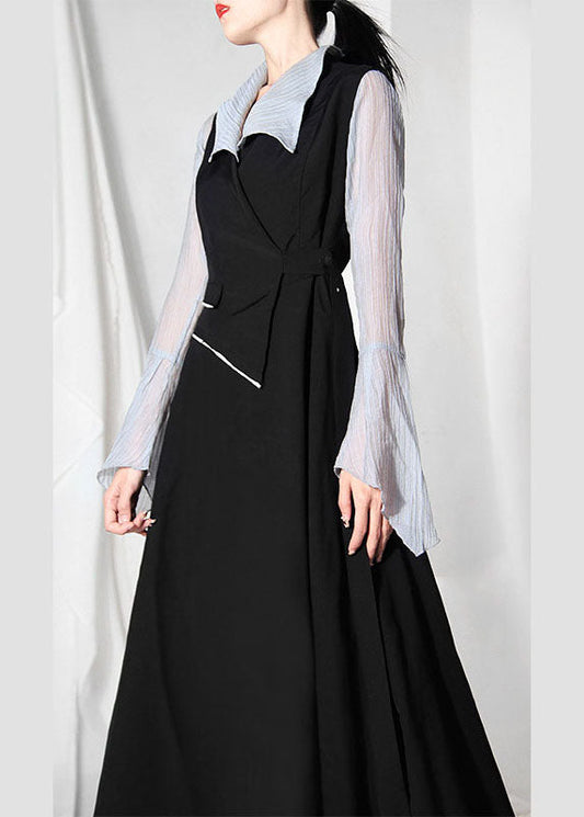 Mode Schwarz Asymmetrische design Patchwork Kleider Ärmellose