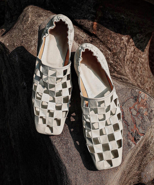 Fashion Black Cowhide Leather Hollow Out Loafer Shoes Splicing