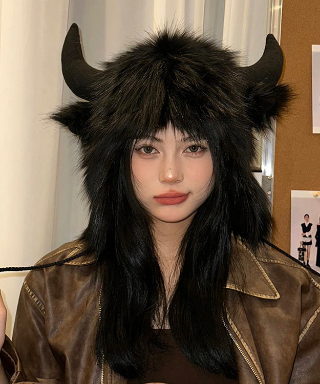 Modische schwarze Kunstpelz-Fleecemütze