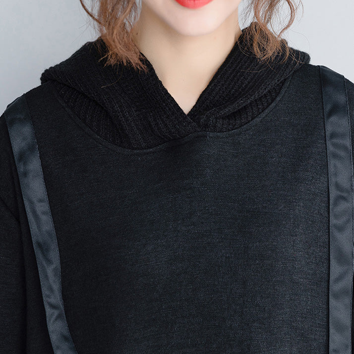 Mode Schwarz Hoodie Gesteppte Maxi Kleider Frauen Lose Kleidung