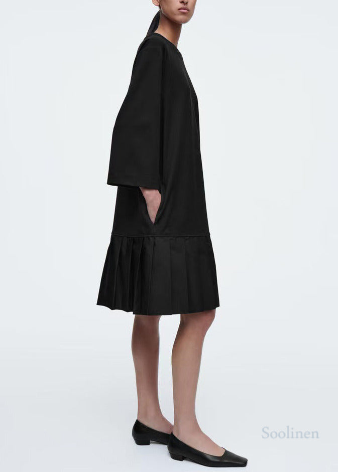 Fashion Black Oversized Patchwork Cotton Pleated Dress Bracelet Sleeve