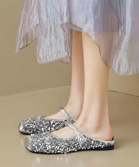 Fashion Black Sequins Buckle Strap Splicing Slide Sandals