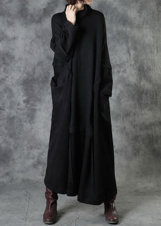 Mode Schwarz Rollkragen Patchwork Cord Herbst Langer Pullover