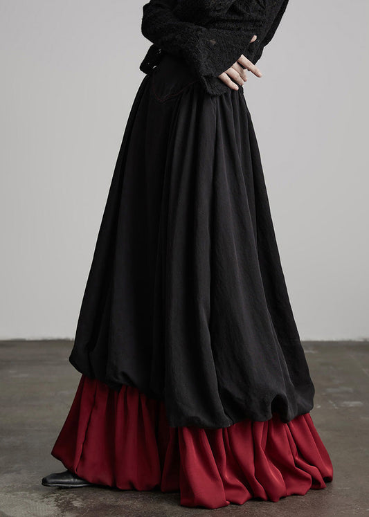 Faldas de algodón de dos piezas con diseño de patchwork arrugado en negro de moda para primavera.