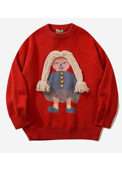 Modische schwarze Retro-Strickpullover mit Stickereien für den Herbst