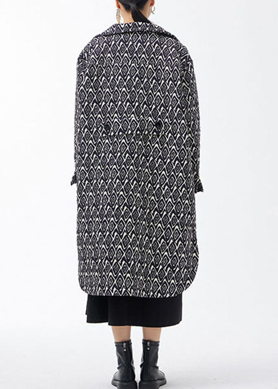 Mode Schwarz seite öffnen Peter Pan Kragen Druck Feine Baumwolle Gefüllt mäntel Winter