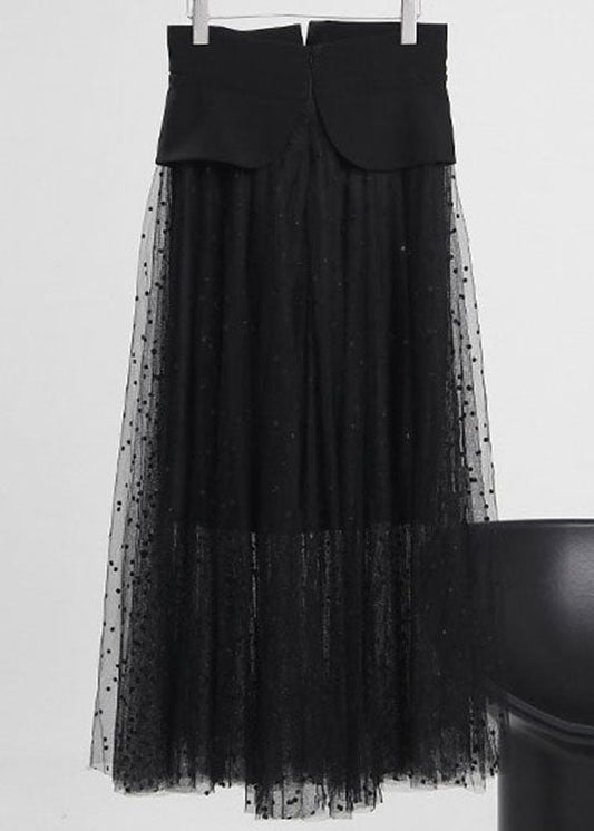 Mode Schwarz krawatte taille Zip Up Tüll Rock Frühling