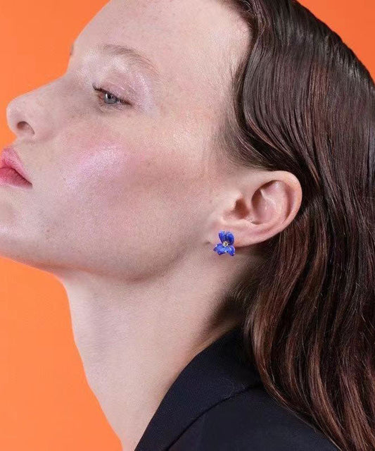 Pendientes colgantes florales de circonita de aleación azul de moda